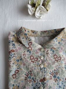 :::ハンドメイド　cotton　ビエラ　小花プリント　チビエリシャツ　:::