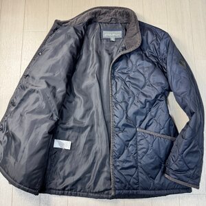 美品/XLサイズ★エディーバウアー/Eddie Bauer 袖ロゴ レザーワッペン 牛革 キルティング ジャケット コート 中綿 アウター メンズ 紺