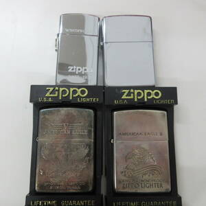 ● ZIPPO ジッポ ライター AMERICAN EAGLE イーグル GENUINE WINDPROOF シンプル シルバーカラー 4個 まとめ 激安1円スタート