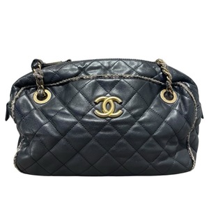 シャネル CHANEL ツイードチェーントートバッグ ブラック　GD金具 ツイード・レザー トートバッグ レディース 中古