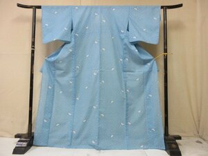 1円 良品 化繊 着物 小紋 洗える 絽 夏物 和装 和服 水色 簪 花吹雪 単衣 身丈161cm 裄64cm【夢職】★★★