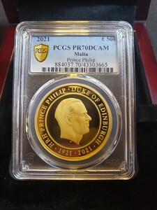 【希少品】PCGS PR70DCAM イギリス連邦 マルタ共和国 2021年 フィリップ殿下追悼 50ユーロ プルーフ 金貨 