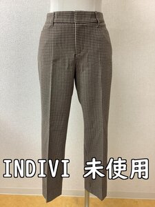 インディヴィ (INDIVI) 定価17500円 タグ付き未使用 茶系チェックパンツ ストレッチ サイズ40