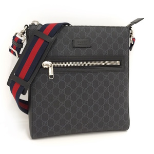 【中古】GUCCI ショルダーバッグ GGスプリーム PVC レザー グレー 474137