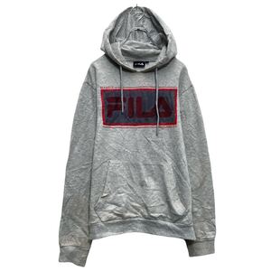 FILA プリント スウェット パーカー フィラ M グレー プルオーバー 裏起毛 古着卸 アメリカ仕入 a610-5107