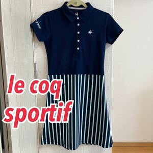 ★送料無料★即決★ lecoqsportif ゴルフウェア レディース ワンピース ネイビー 紺 ストライプ切替半袖ワンピース ルコックスポルティフ