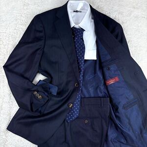 1円極美品L~Mエルメネジルドゼニアトロフェオ Ermenegildo Zegna TROFFEOスーツセットアップ2B 総裏 裏地ロゴ総柄ストライプメンズネイビー