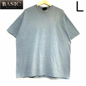 輸入古着 Basic Editions ベーシックエディション Vネック Tシャツ オーバーサイズ ダークグレー 無地