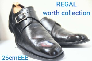 定価2.5万円 100円スタート！【REGAL worth collection】リーガル 日本製 モンクストラップ 紳士靴 牛革 ブラック 26cmEEE