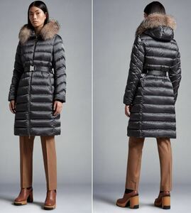 21AW　モンクレール　フォックスファー ナイロン ロング ダウン コート　ダークグレー　国内正規品　MONCLER　#A7