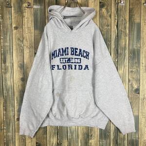 MIAMI BEACH FLORIDA XL ビックサイズ ホワイトグレー アメリカ輸入/ビンテージ/パーカー/フーディー/古着/古着卸