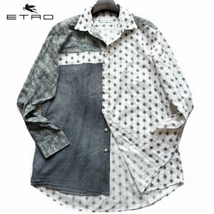 美品/XL相当◎現行 エトロ◆爽やかなボタニカル柄◆ETRO フラワー 花柄 長袖 シャツ 総柄 高級イタリアンコットン 清涼感抜群！ メンズ 42