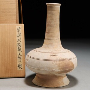 PG323. 中国古玩 前漢 灰陶 線文 細口瓶 高さ21.5cm 合箱 / 陶器陶芸古美術時代