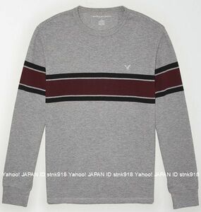 〓SALE!! アメリカンイーグル/US XXL/AE Stripe サーマルTシャツ/H.Gray