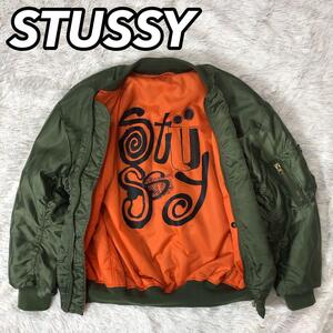 STUSSY ステューシー MA-1 ミリタリージャケット フライト ブルゾン ジャンパー リバーシブル ボンバー 総柄 プリント S セージグリーン