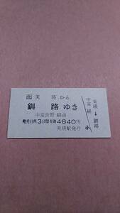 JR北海道　根室本線　美瑛から釧路ゆき　中富良野経由　4840円　美瑛駅発行　日付無