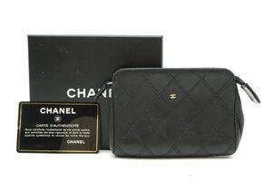 1円〜 シャネル ヴィンテージ ビコローレ クラッチ バッグ ポーチ ココマーク レザー 黒 ブラック CHANEL 0217h