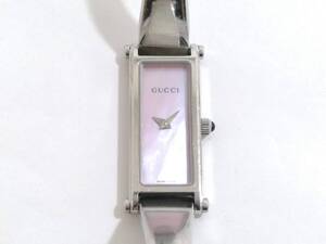 【美品】GUCCI グッチ 1500L バングルウォッチ/クォーツ腕時計/ピンクシェル文字盤/2針/スクエアフェイス/ステンレススチール/04KO011604