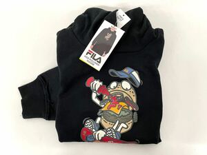 新品■FILA フィラ キッズ パーカー S (7/8) ブラック 黒 イラスト 130-140