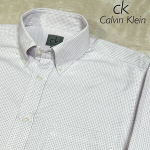 日本製！Calvin Klein カルバンクライン L メンズ シャツ 長袖 綿100% パープルドット柄　オンワード樫山　送料230円