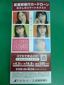 乃木坂46×武蔵野銀行 限定リーフレット 与田祐希 山下美月 梅澤美波 賀喜遥香 久保史緒里 パンフレット 広告 チラシ カードローン ぶぎん