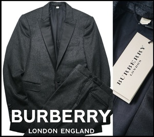 新品65万【 BURBERRY LONDON バーバリー ロンドン】紳士の贅沢/伊製/艶を纏った100％総カシミアフランネルピークドラペルスーツ48/S-M相当F