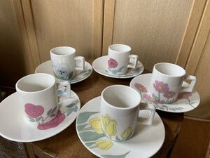 ニッセイチャイナ■花柄５種のカップ&ソーサー ■昭和レトロ品♪