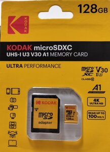 未使用KODAK 128GBマイクロSDカード　ウルトラパフォーマンス microSDXC UHS-U3 V30 A1 ☆携帯電話/タブレッー/カーナビ等