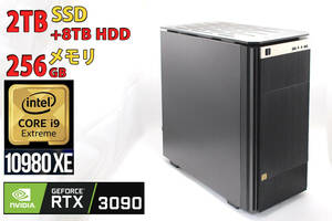 NVIDIA RTX 3090 / Core i9-10980XE / 256GBメモリー / ツクモ (TSUKUMO) WA9J-H200/XT NVMe 2TB-SSD + 8TB-HDD/ Win11/ ゲーミングPC 税無