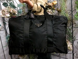 ●超美品●PRADA プラダ●三角ロゴプレート●ポコノ ナイロン サフィアーノ レザー 本革●ボストン バッグ●黒●SV金具●大容量●Js51989