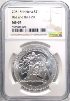 2021 セントヘレナ ウナとライオン 1oz £1 銀貨 NGC MS69②