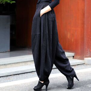 レディース サルエルパンツ パンツ 春夏 ゆったり 大きいサイズ 薄手 綿麻 九分丈 M-4XL