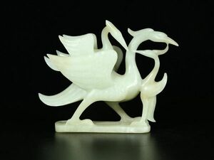 【瓏】和田玉 古玉彫 鳳鳥擺件 時代物 極細工 手彫り 置物 賞物 中国古美術 蔵出