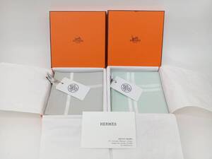 16201-04★未使用★エルメス/HERMES ハンカチーフ ハンカチ 2点セット 綿100％ グリーン/グレー系★