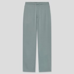 新品タグ付き ユニクロ UNIQLO サテンリラックスストレートパンツ(丈標準66cm) 光沢感ドレープ感のある素材で上品に見える グリーンカーキS