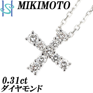 ミキモト ダイヤモンド ネックレス 0.31ct K18WG Pt950 十字架 クロス MIKIMOTO 送料無料 美品 中古 SH100691