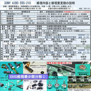 「AIBO ERS-210 修理☆ステップ１（問診）診断・修理費概算見積」修理費明瞭 ☆ アイボ全体修理 ☆ AIBO ERS-210 / ERS-210A 他