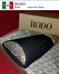 美品 ロド イタリア製 RODO SWAROVSKI ラインストーン 2WAY スワロフスキー ショルダーバッグ クラッチ パーティー ブラック シルバー