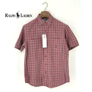 A8024/新品タグ付き 90s 春夏 POLO RALPH LAUREN ポロ ラルフローレン コットン チェック 半袖 ドレス カッター Yシャツ160 XS程 赤/メンズ