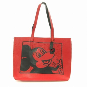 コーチ COACH × Disney × Keith Haring コラボ トートバッグ ミッキーマウスロゴ チャーム 赤 レッド C0896 /JS レディース