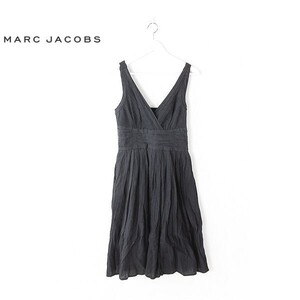 A3757/美品 春夏 MARC JACOBS マークジェイコブス コットン シワ加工 プリーツ ギャザー 膝丈 ミモレ丈 ワンピース 6 黒/レディース