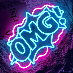 ネオンサイン LED看板 電飾 『OMG』吹き出し文字 インテリア お洒落 室内装飾 ムード照明 存在感抜群! ウォールディスプレイ 雰囲気作り