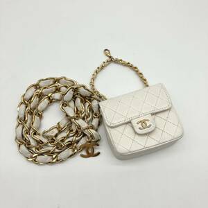 美品 CHANEL シャネル マイクラマトラッセ ココマーク チェーンショルダーバッグ ウエストポーチ ホワイト 白 2wayラムスキン