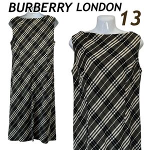 BURBERRY LONDON バーバリーロンドン レディース ノースリーブロングワンピース 13 麻入り 裏地付 FMB65 -031 ノバチェックグレー系(A42)★