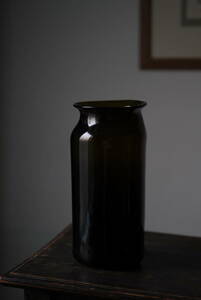 手吹きガラスのオリーブ色のトリュフやピクルス用の保存ボトル / 19世紀・フランス / アンティーク 古道具 硝子 グラスB