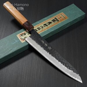 包丁 牛刀 210mm 7寸 青紙スーパー 堺孝行 黒槌目 黒打 黒打ち 日本製 和牛刀 ステンレス シェフナイフ