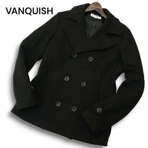 VANQUISH ヴァンキッシュ 秋冬★ メルトン ウール Pコート Sz.L メンズ 黒　A4T13123_C#N