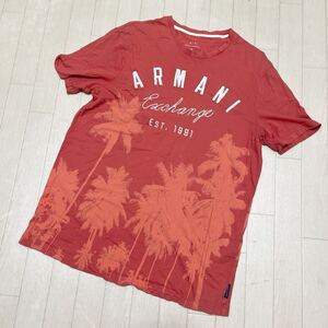 和409★ A/X ARMANI EXCHANGE アルマーニエクスチェンジ 半袖 プリント ロゴ刺繍 Tシャツ M ライトレッド メンズ