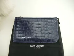 サンローラン フラグメントケース YSL クロコ型押レザー青 カード用ポケット付コインケース@MRT458583-0718