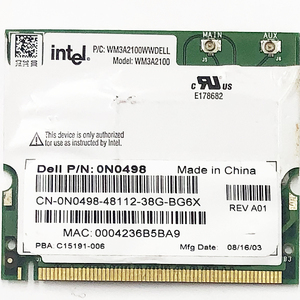 無線LANカード Intel WM3A2100 0N0498 WM3A2100WWDELL ジャンク 動作未確認 PCパーツ 部品 パーツ YA2557